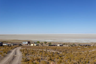 Scenic view of landscape against clear blue sky