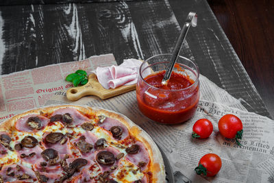 Close-up of pizza on table