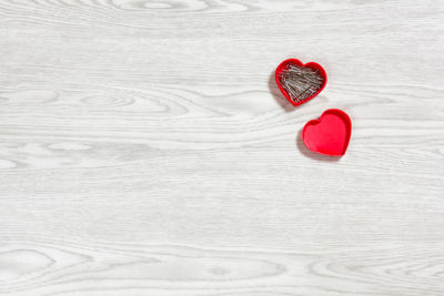 High angle view of heart shape on table