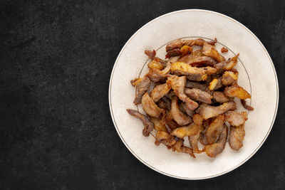 High angle view of food in plate on table