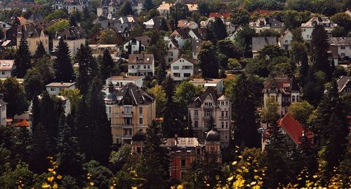 High angle view of buildings in city