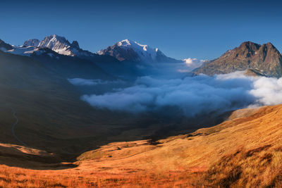 Scenic view of snowcapped mountains against sky