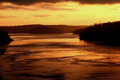 Scenic view of sea against orange sky