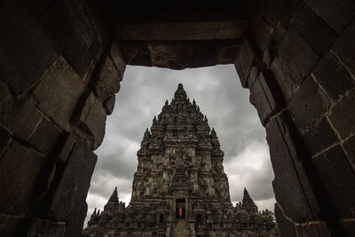 Low angle view of historic temple seen from doorway