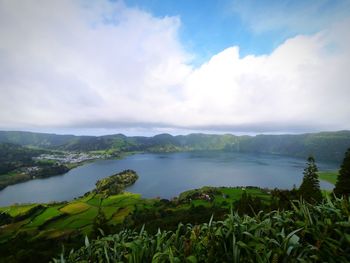 Scenic view of lake against sky