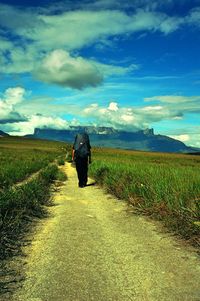 Scenic view of field against cloudy sky