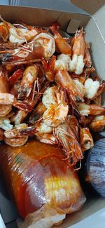 High angle view of seafood in plate