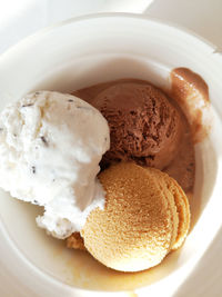 High angle view of ice cream in plate