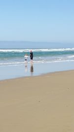 People standing on beach against sky