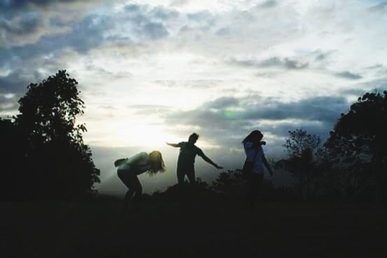 animal themes, sky, silhouette, togetherness, cloud - sky, tree, cloudy, nature, mammal, field, cloud, wildlife, full length, men, landscape, domestic animals, standing, beauty in nature, dusk