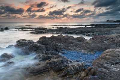 Scenic view of sea at sunset