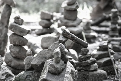 Close-up of stack of rocks