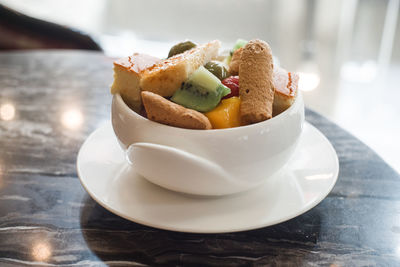 Close-up of dessert in plate on table