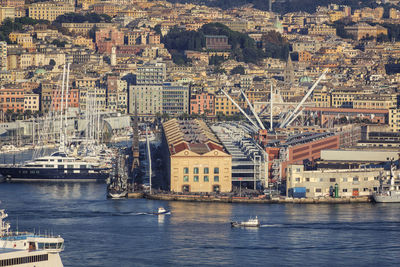 View of the old port area of genoa with bigo and the acquarium