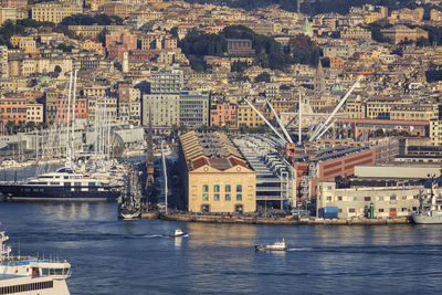 High angle view of buildings in city