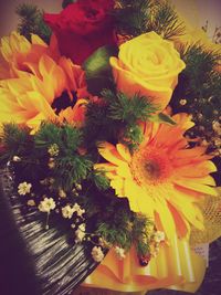 High angle view of yellow flowers