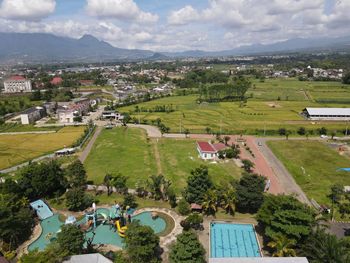 High angle view of townscape against sky