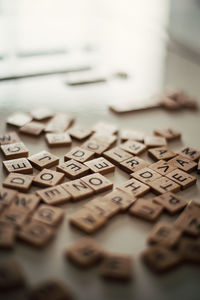 Close-up of text on table