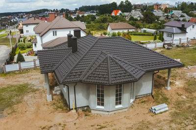 High angle view of houses in village