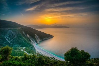 Scenic view of sea against sky at sunset