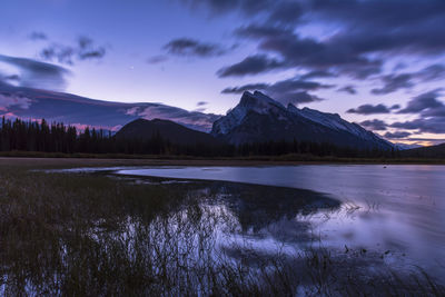 Scenic view of lake against cloudy sky