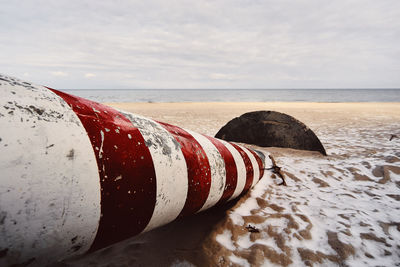 Close-up of sea shore against sky