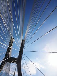 Low angle view of cables against blue sky