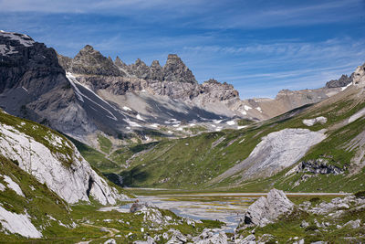 Scenic view of snowcapped mountains against sky