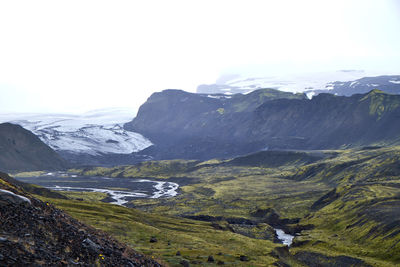 Scenic view of snowcapped mountains against sky