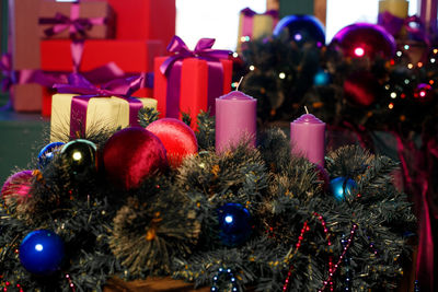 Close-up of christmas decorations