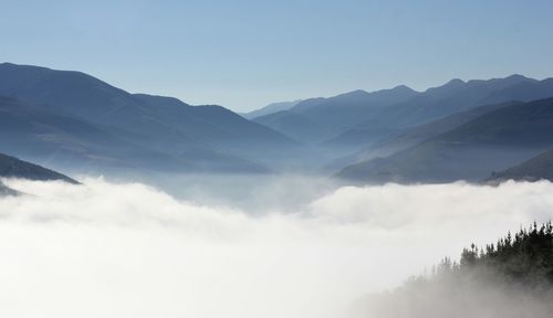 Scenic view of clouds covering mountains