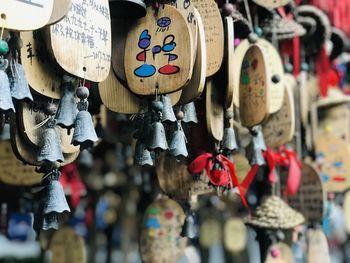 Close-up of decorations for sale at market stall