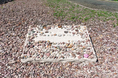 High angle view of stone wall by street