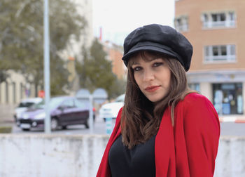 Portrait of beautiful young woman in winter