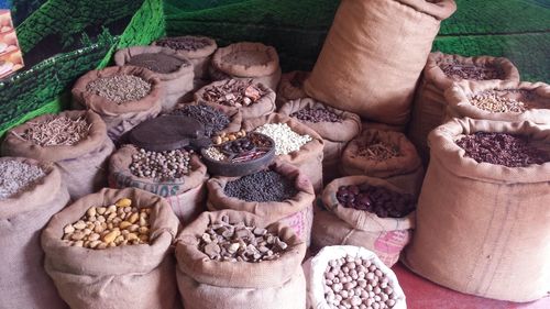 High angle view of various fruits for sale in market