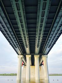 Low angle view of bridge against sky in city