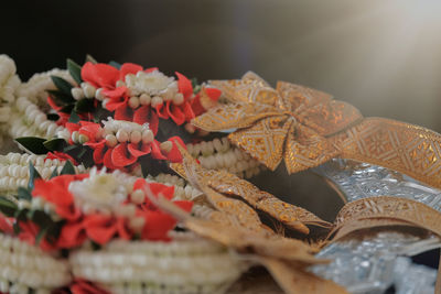 Close-up of flowers on table