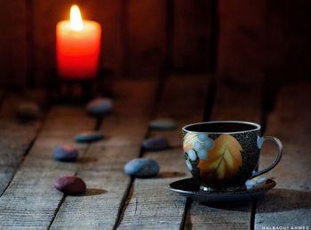 Close-up of tea cup on table