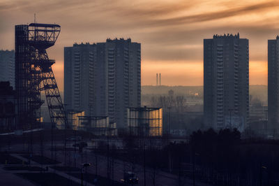 View of city at sunset