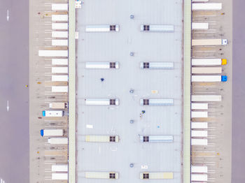 Aerial view of warehouse storages or industrial factory or logistics center from above. top view 