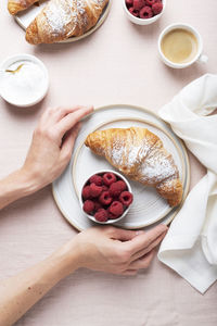 High angle view of breakfast on table