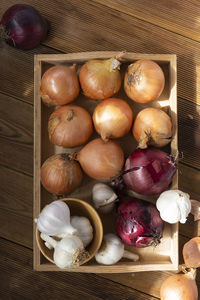 High angle view of eggs in container on table