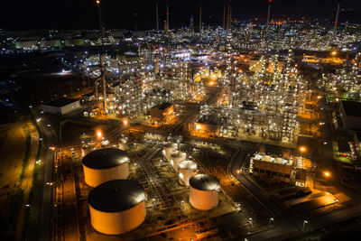 Night of oil refinery factory.