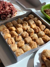 High angle view of food on table