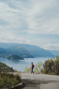 Hiker on the lake of lecco