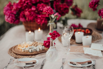 Close-up of various flowers on table