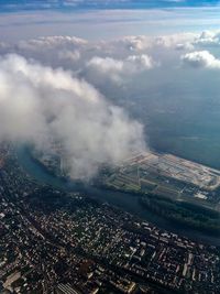 Aerial view of city against sky