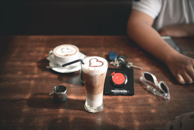 High angle view of coffee cup on table