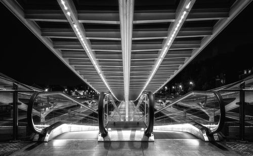 Modern escalator at night