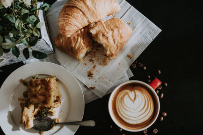 High angle view of breakfast on table